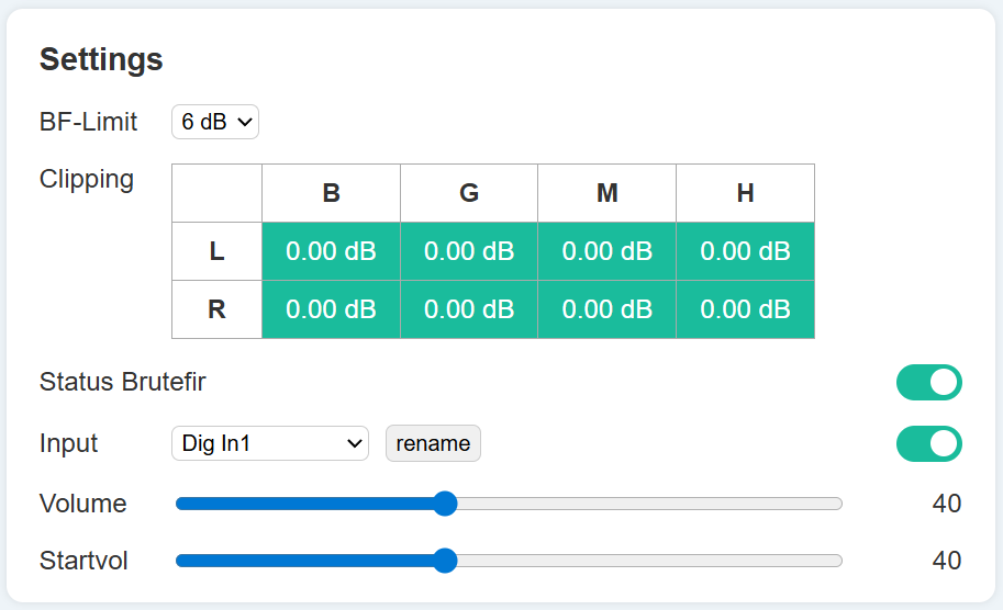 Developer: Bereich Settings